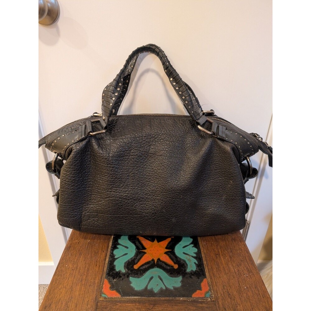 Kenneth Cole Leather Hobo Bag Y2K Boho Big Slouchy Tote 2 Handles Studs Moto